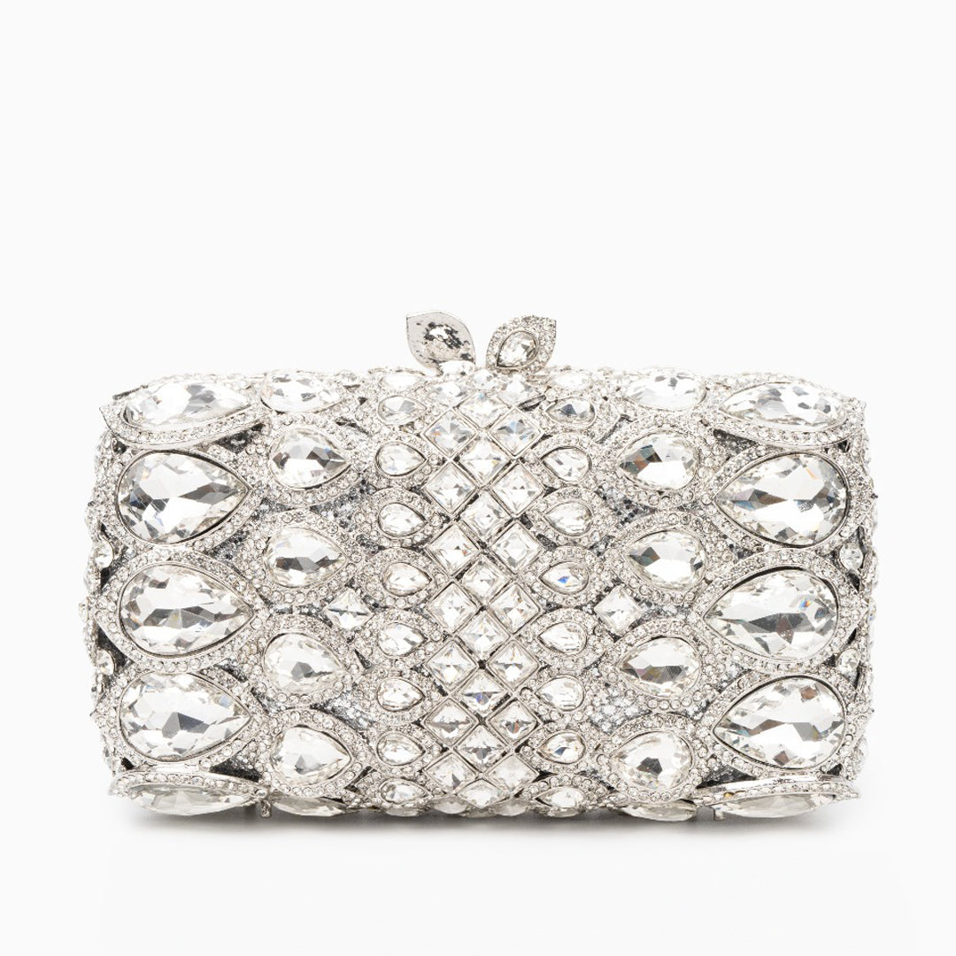 (CS) Reina Rhinestones Crystals Clutch Bag - Silver
