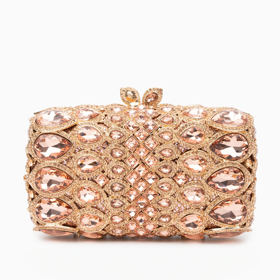 (CS) Reina Rhinestones Crystals Clutch Bag - Rose Gold