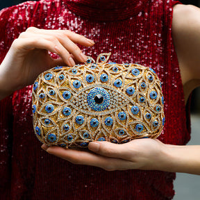 Crystal Evil Eye Clutch Bag - Gold