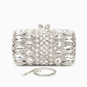 (CS) Reina Rhinestones Crystals Clutch Bag - Silver