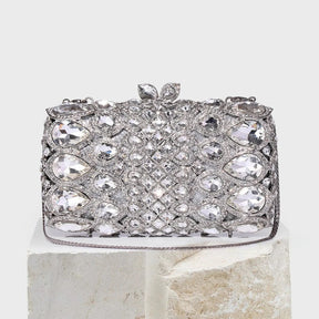 (CS) Reina Rhinestones Crystals Clutch Bag - Silver