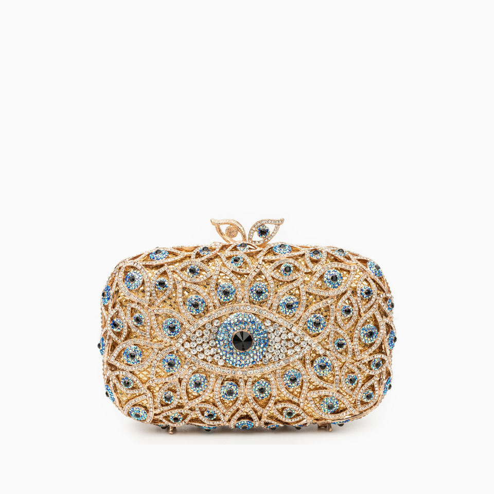 Crystal Evil Eye Clutch Bag - Gold